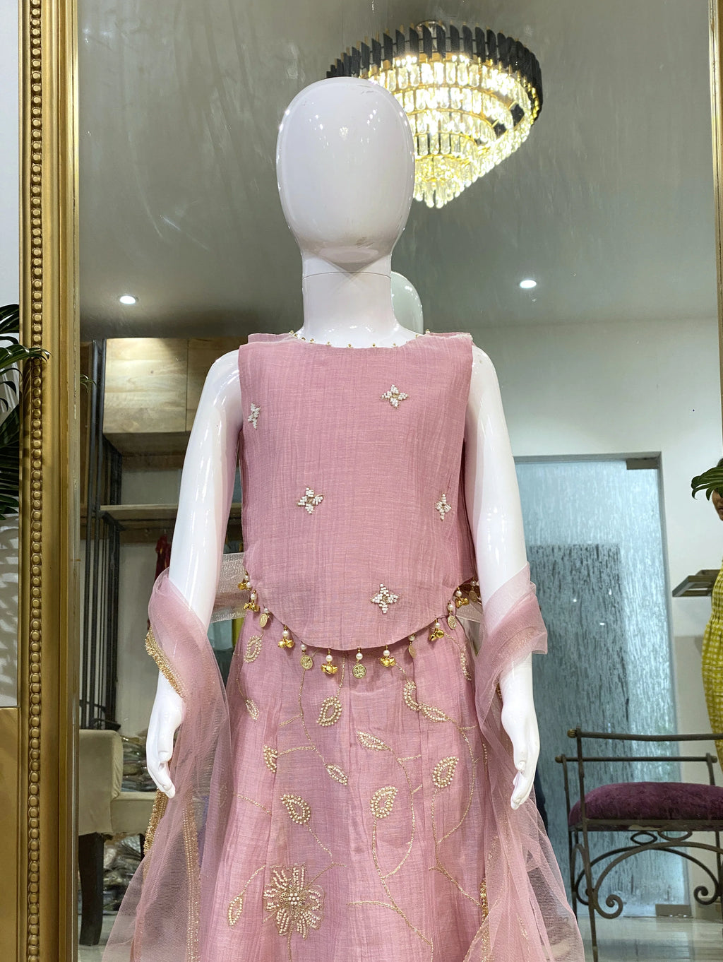 Pink Mul Chanderi Lehenga Set