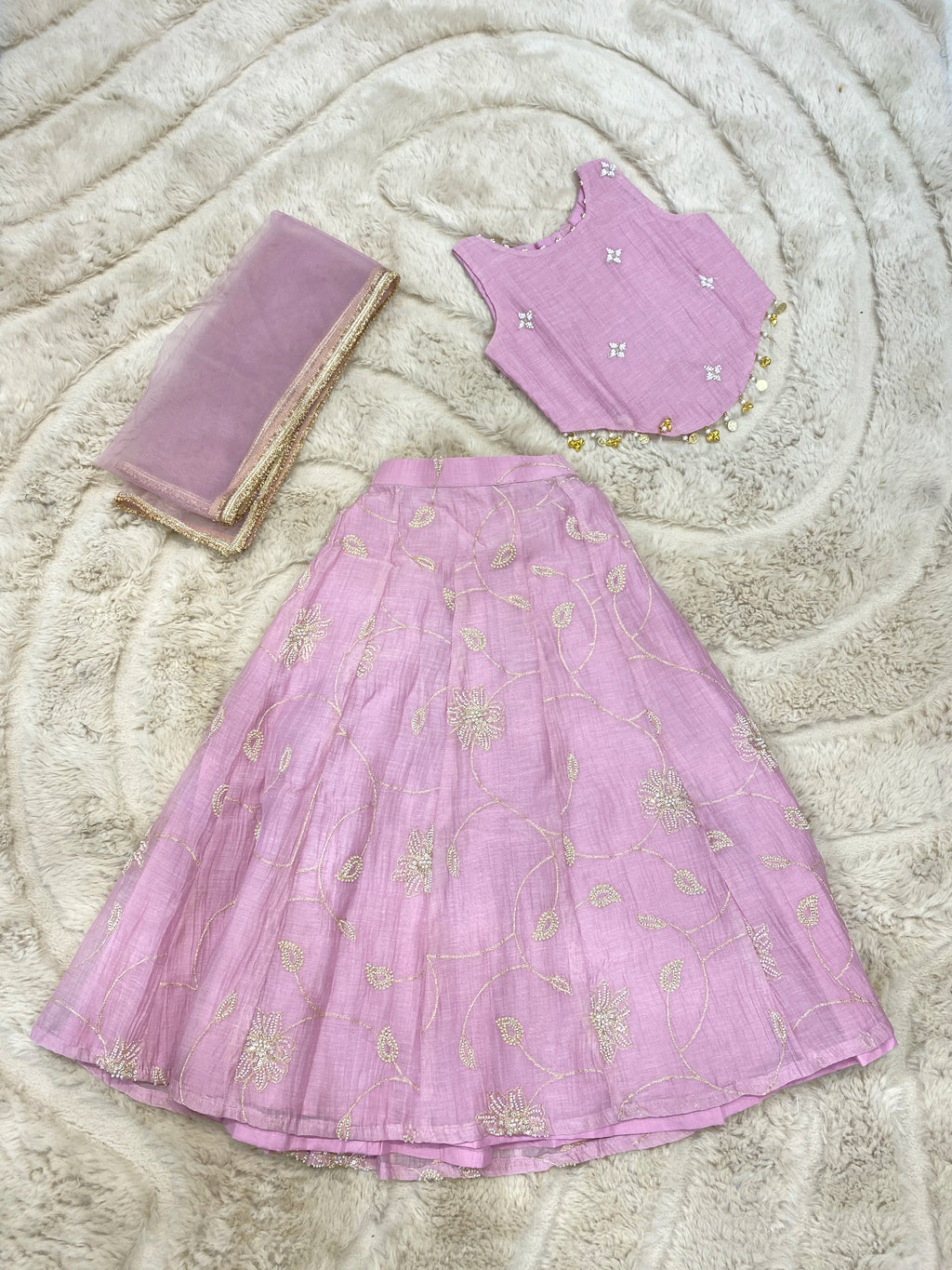 Pink Mul Chanderi Lehenga Set