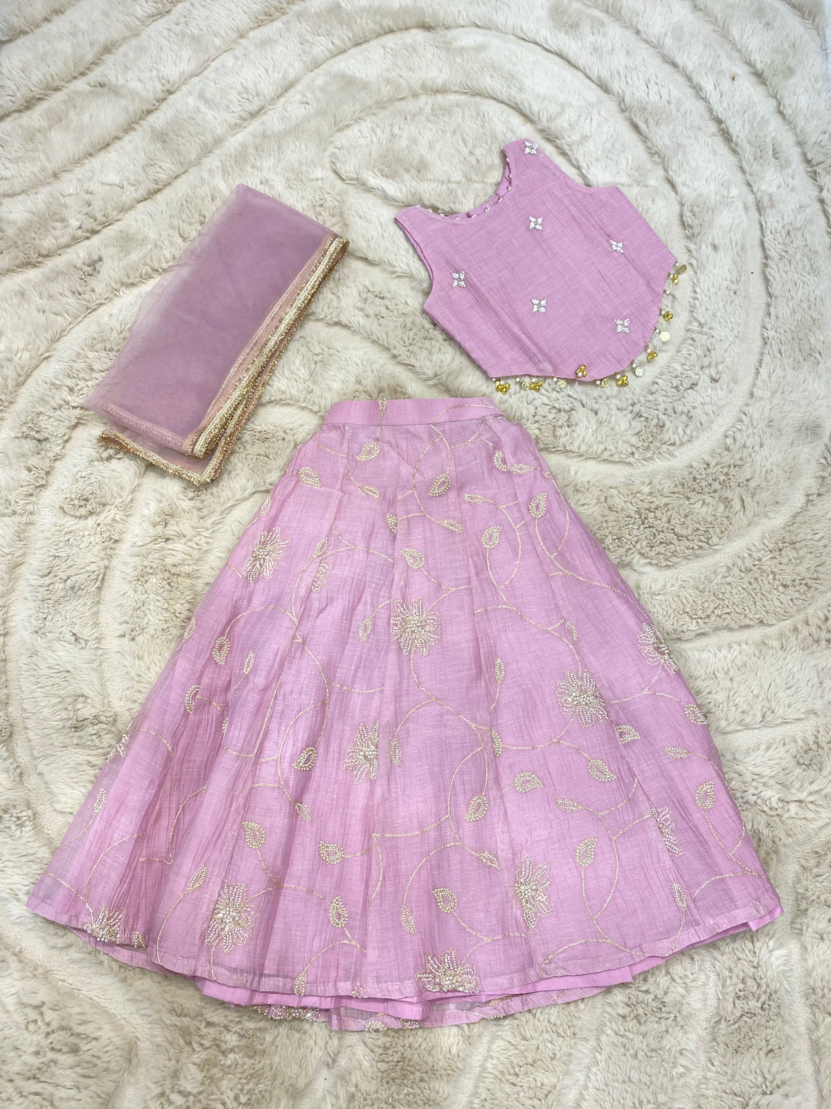 Pink Mul Chanderi Lehenga Set