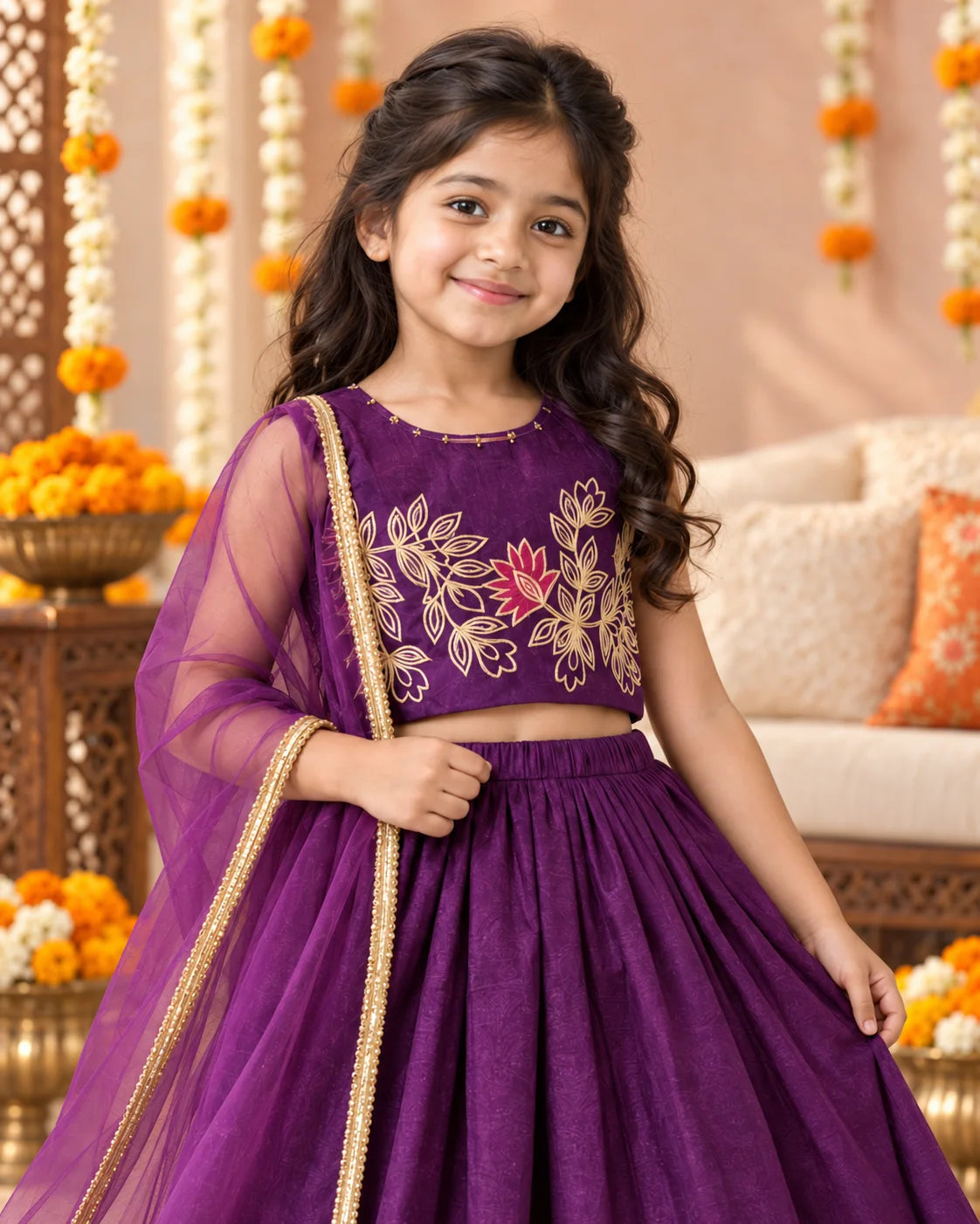 Purple Floral Gota Work Lehenga Set