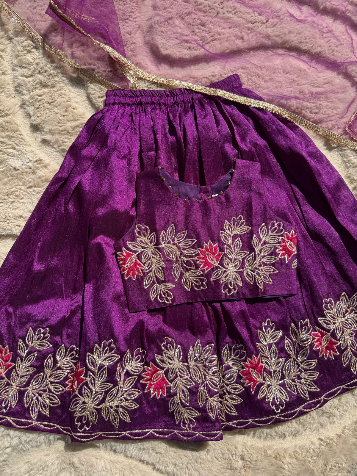 Purple Floral Gota Work Lehenga Set