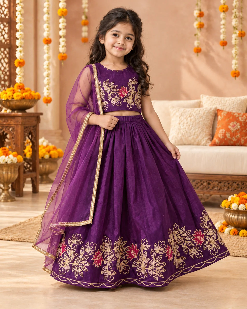 Purple Floral Gota Work Lehenga Set