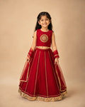 Red girls lehenga set with handwork and Rajasthani Gota work in Mul fabric