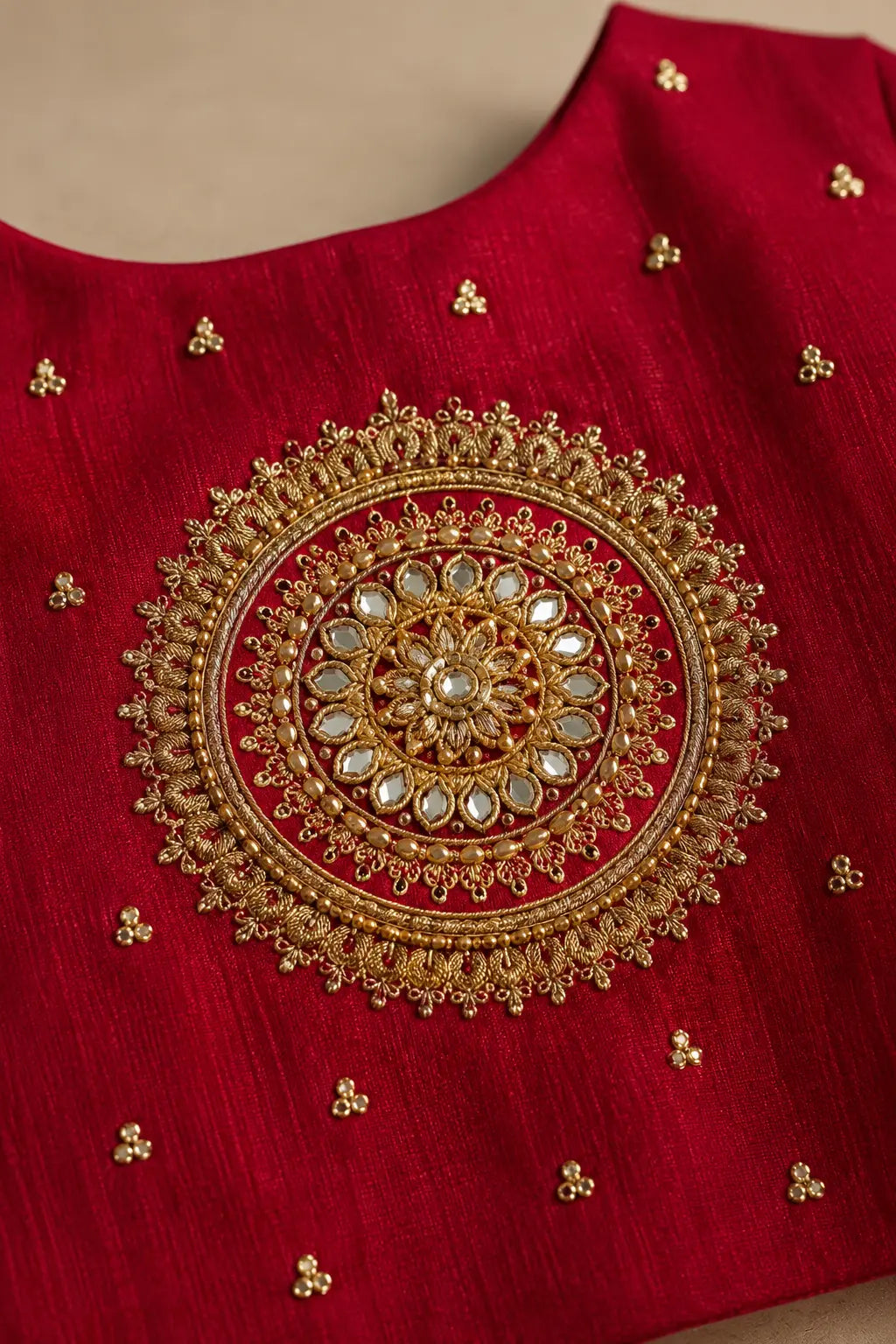 Red girls lehenga set with handwork and Rajasthani Gota work in Mul fabric