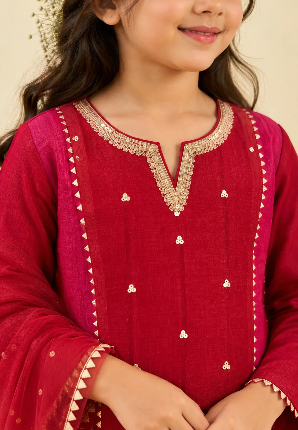 Red Embroidered Kurta Set