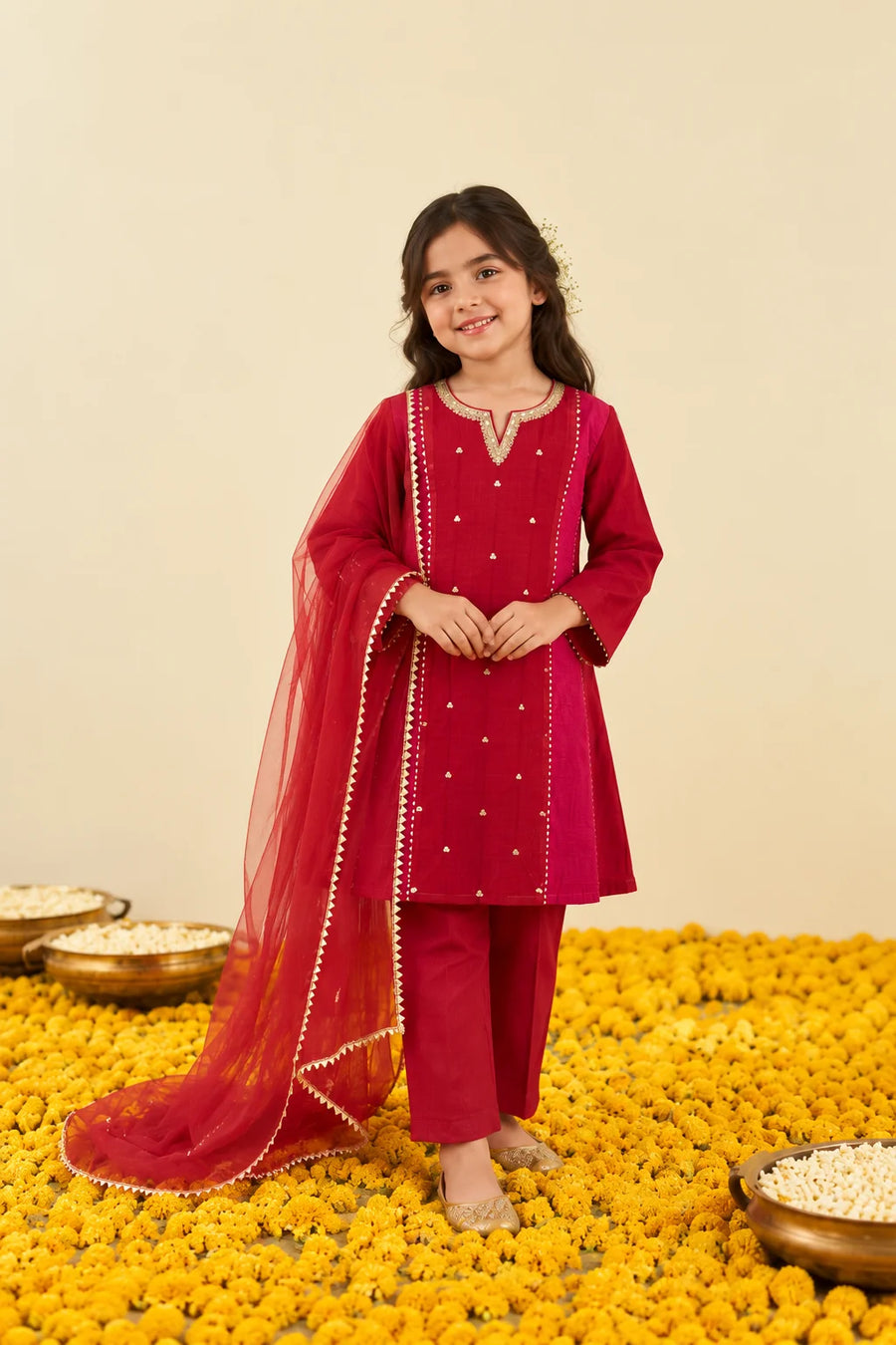 Red Embroidered Kurta Set