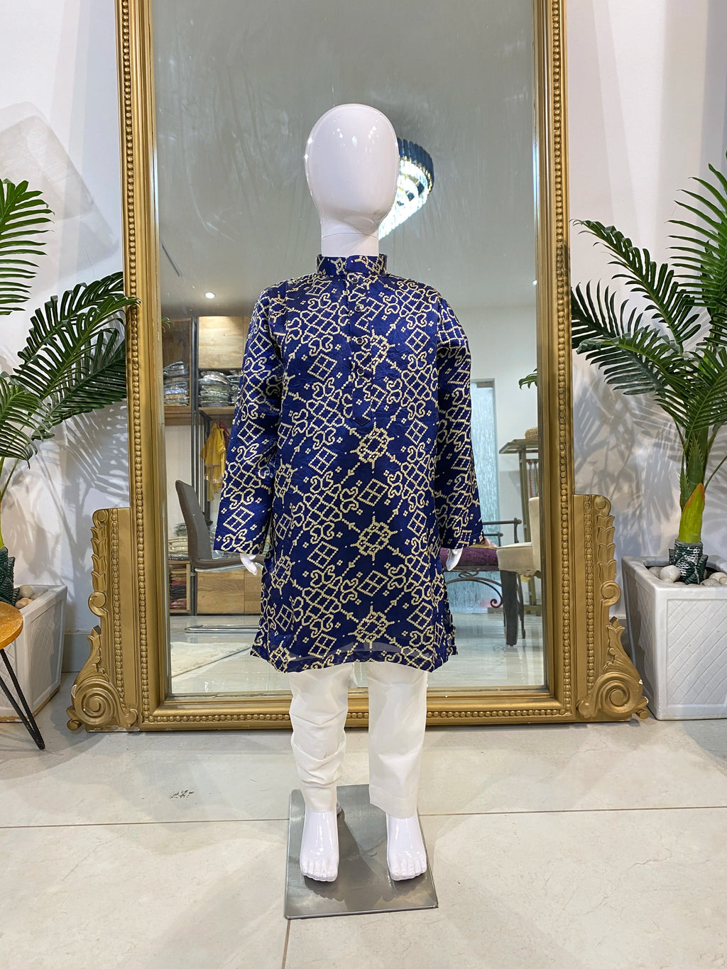 Royal Blue Ikkat Kurta Set