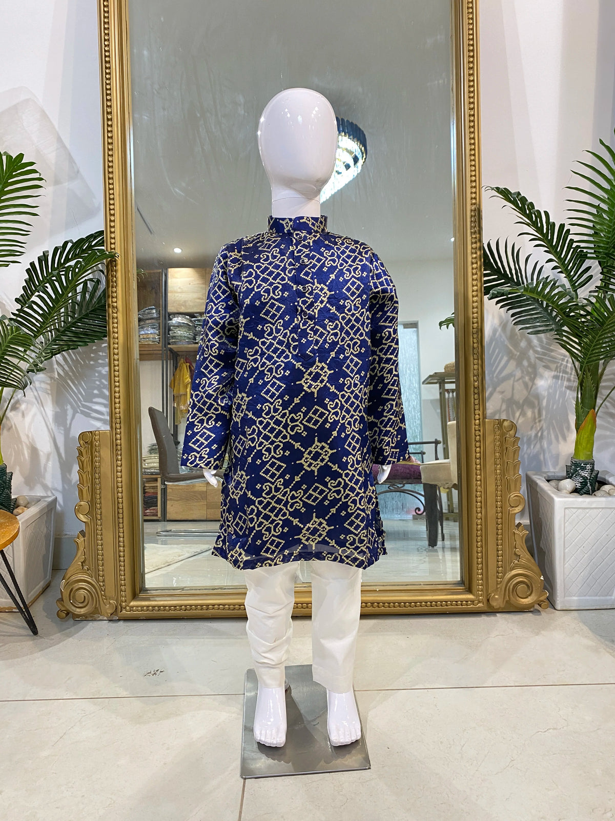 Royal Blue Ikkat Kurta Set