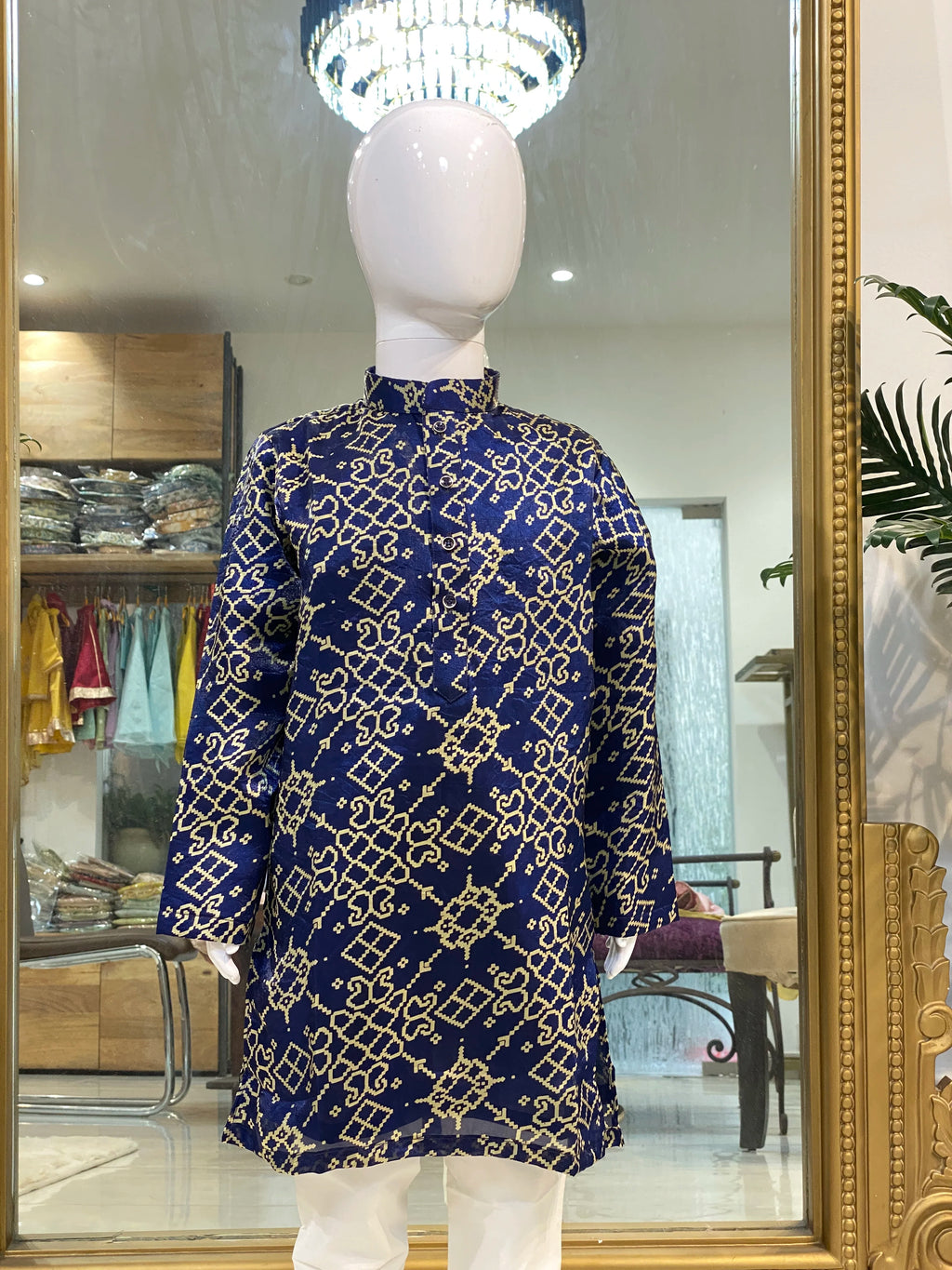 Royal Blue Ikkat Kurta Set