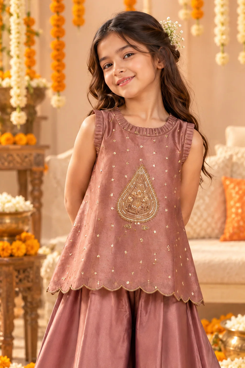 Rust Indo Western Sharara Set