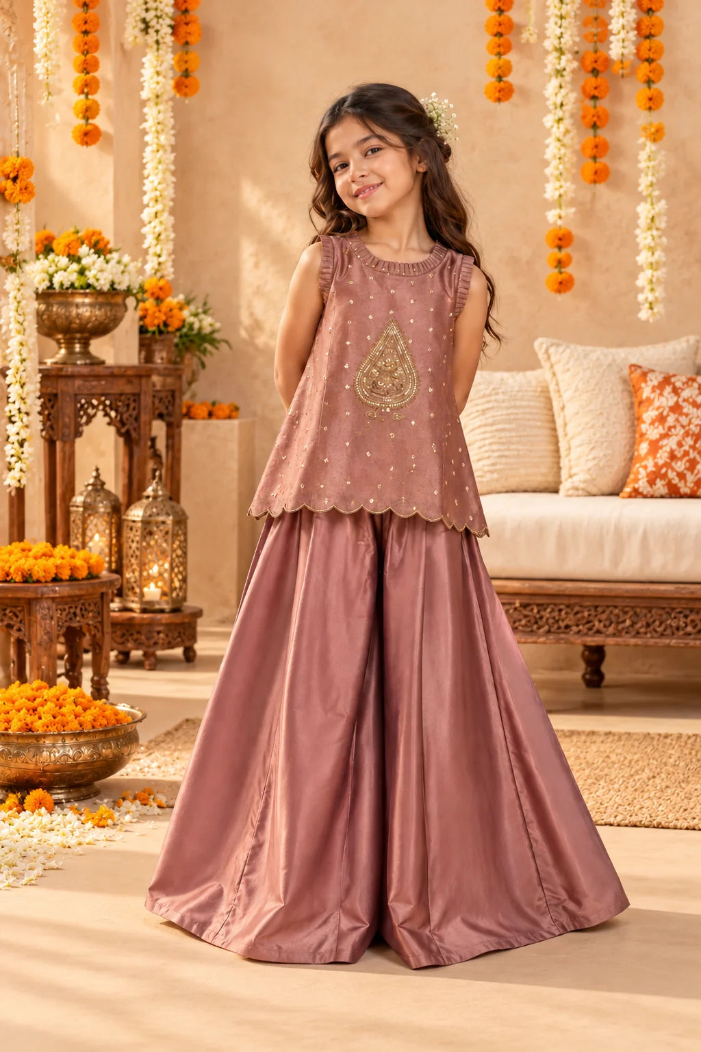 Rust Indo Western Sharara Set