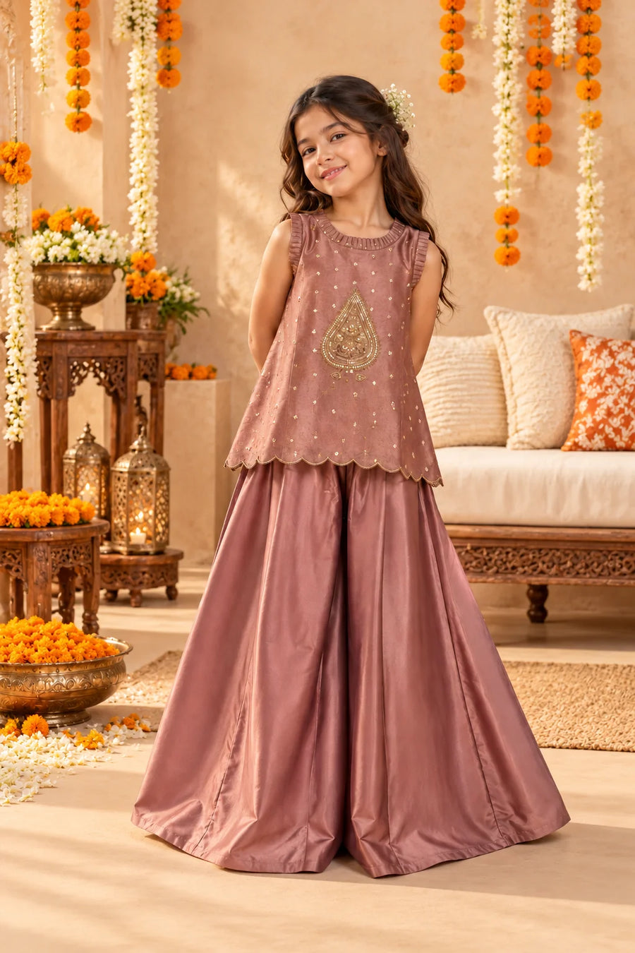 Rust Indo Western Sharara Set