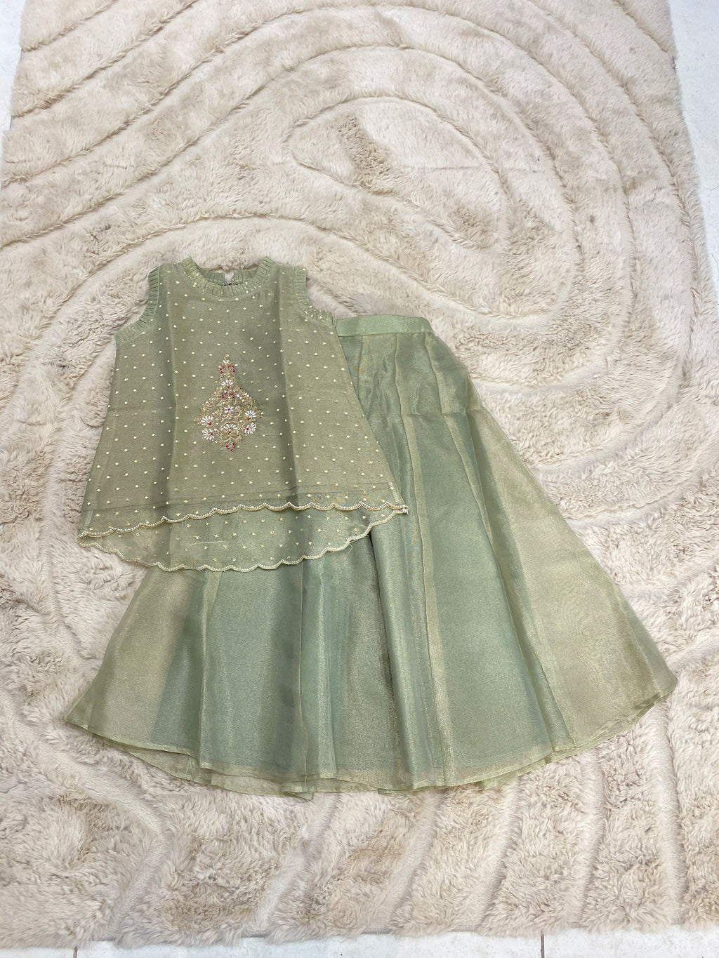 Sage Green Indo-Western Set for Girls by Marwar Rootss