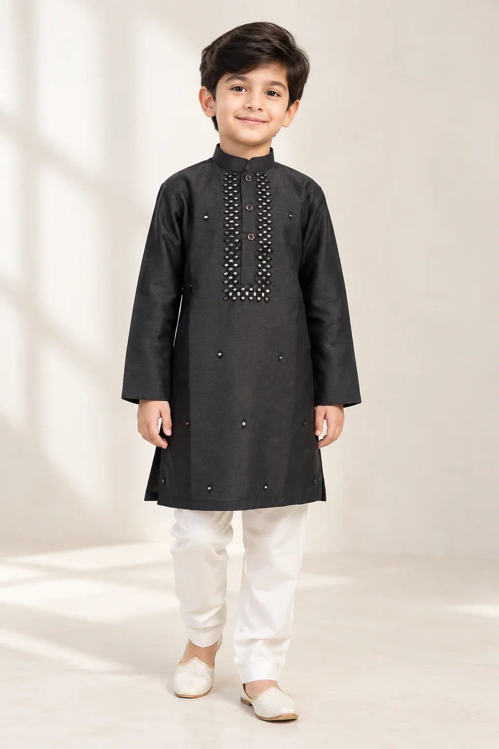 Silk Mirror Work Kurta Set for Kids