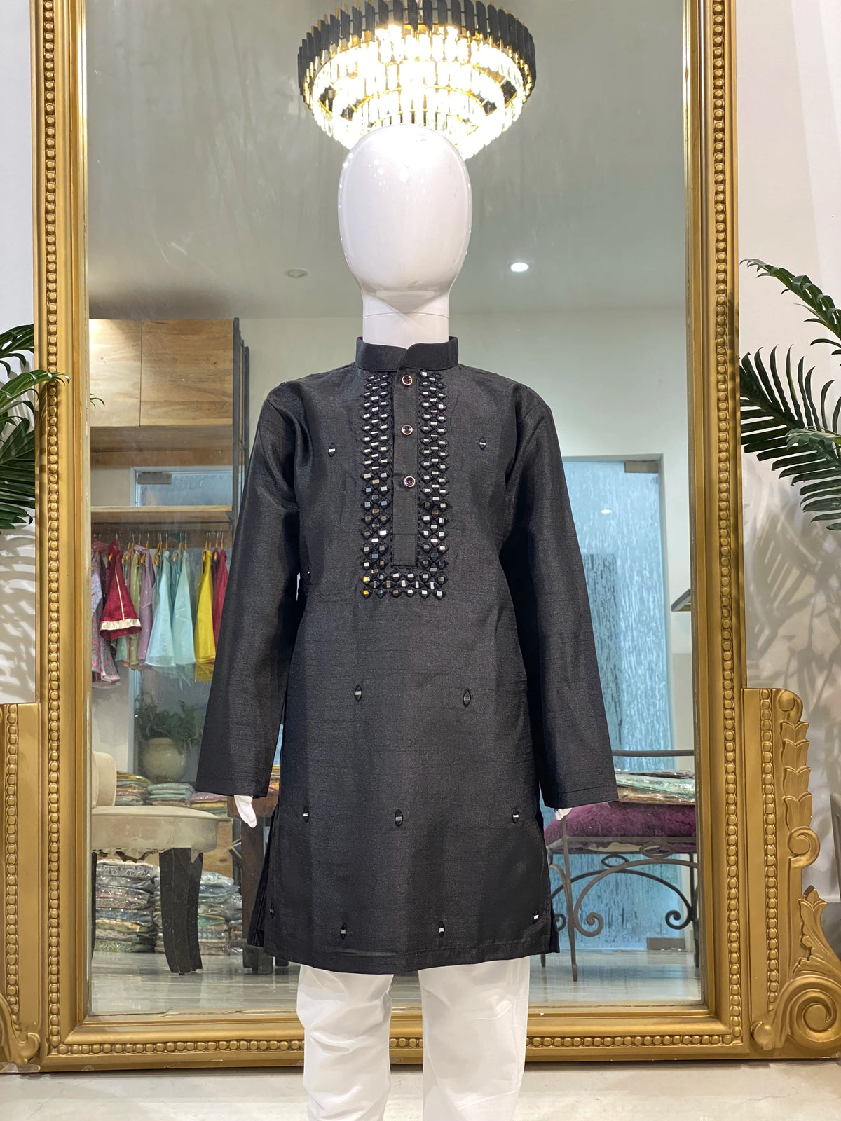Silk Mirror Work Kurta Set for Kids