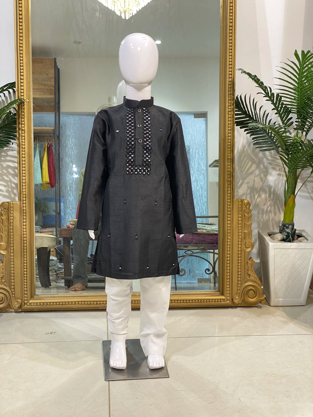 Silk Mirror Work Kurta Set for Kids