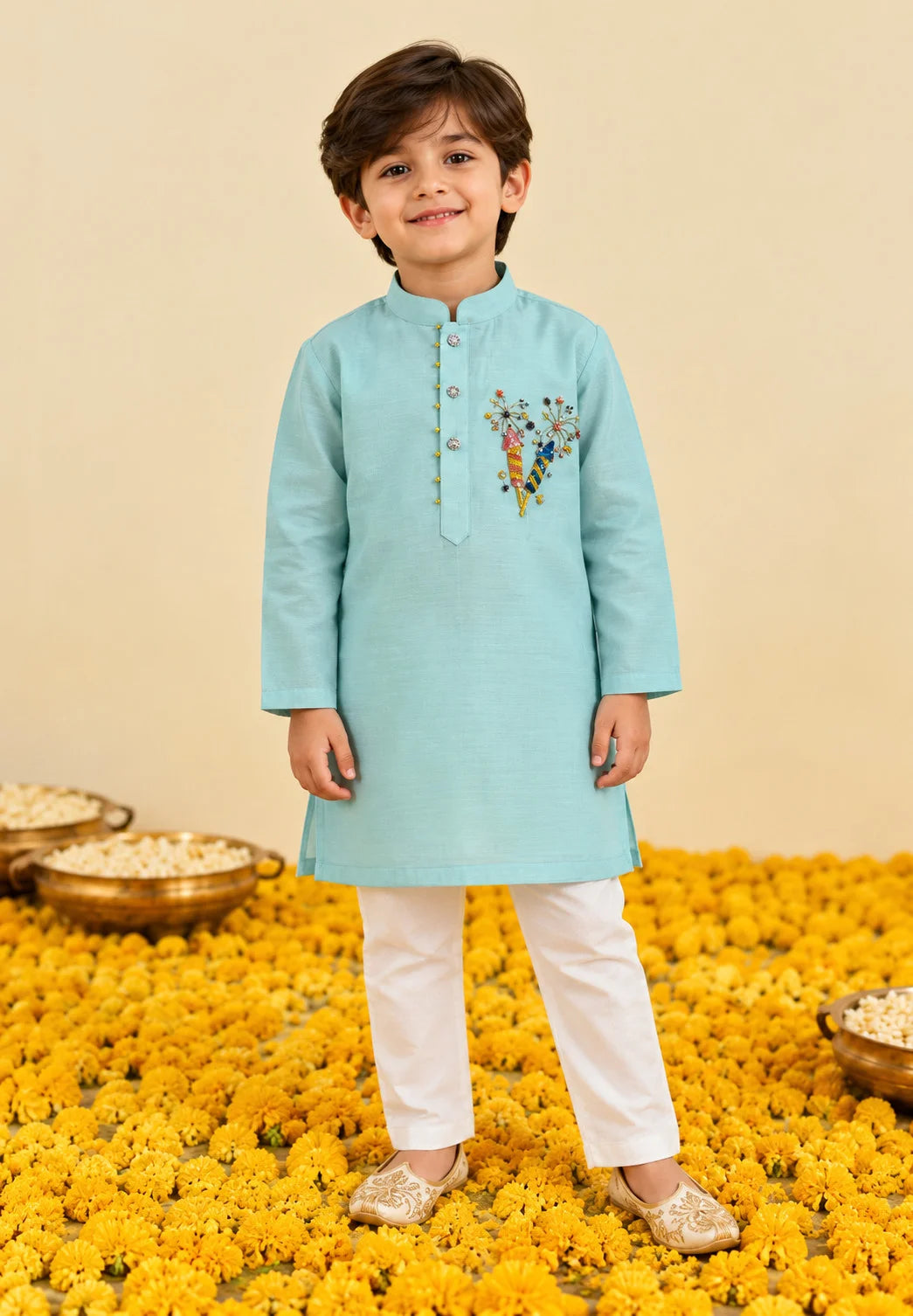 Sky Blue Firecracker Kurta Pant Set