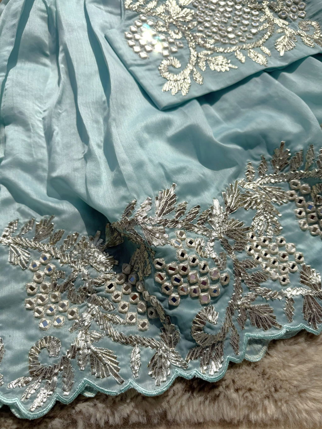 Sky Blue Mirror Work Lehenga Set