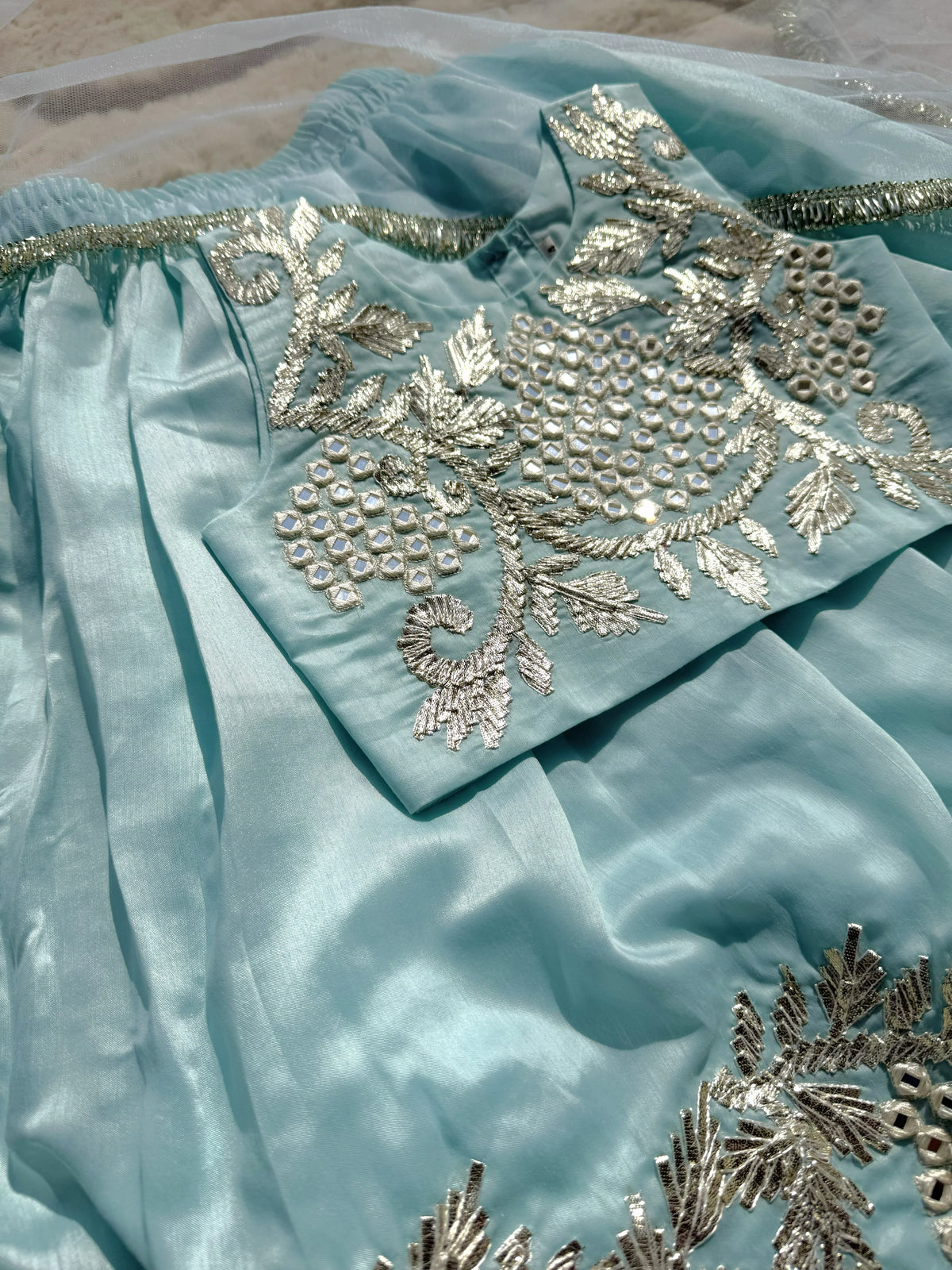 Sky Blue Mirror Work Lehenga Set