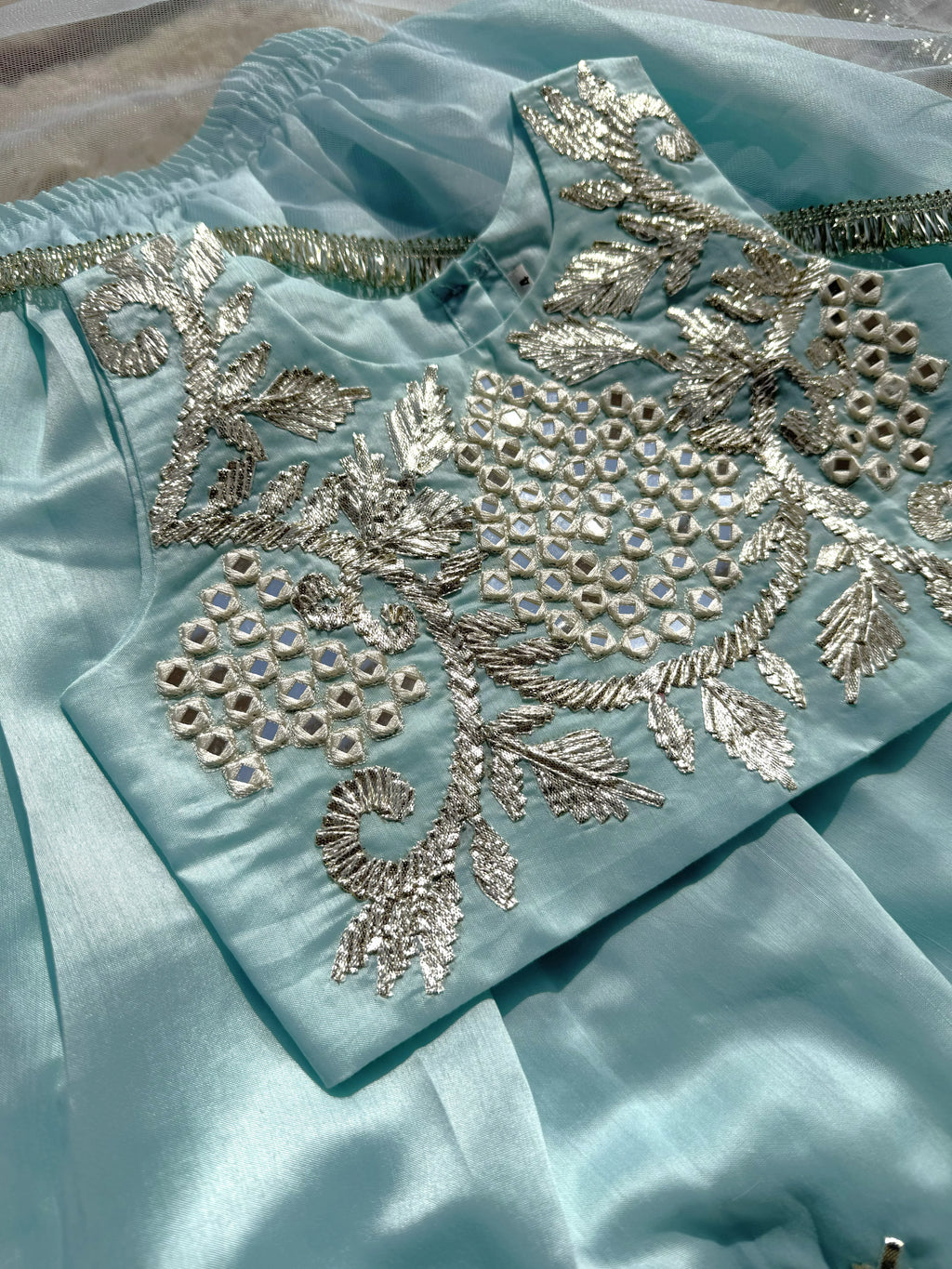 Sky Blue Mirror Work Lehenga Set