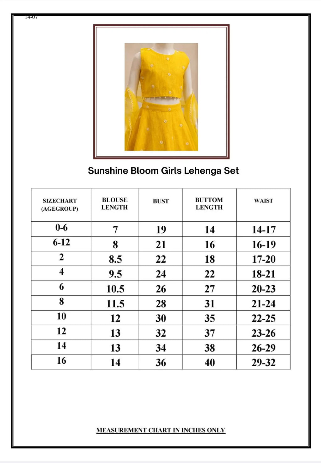 Yellow floral girls lehenga choli set with dupatta and pearl tassel detailing