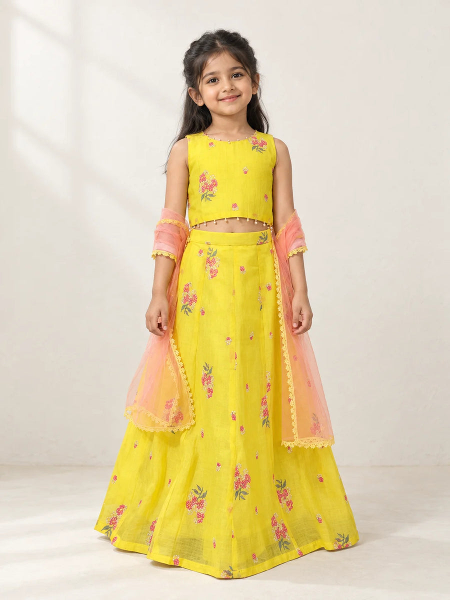 Sunshine Floral Mul Chanderi Lehenga Set