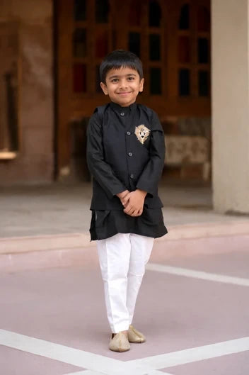 Black tiger jacket set by Marwar Roots featuring a stylish jacket and matching pants, casual and trendy for everyday wear.
