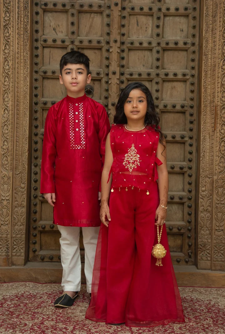 Twinning And Sibling Set Red for Kids | Marwar Roots
