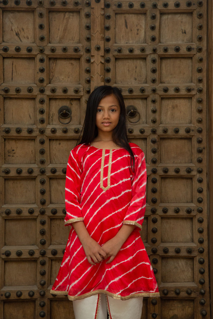 Lehriya Orange Dhoti Set