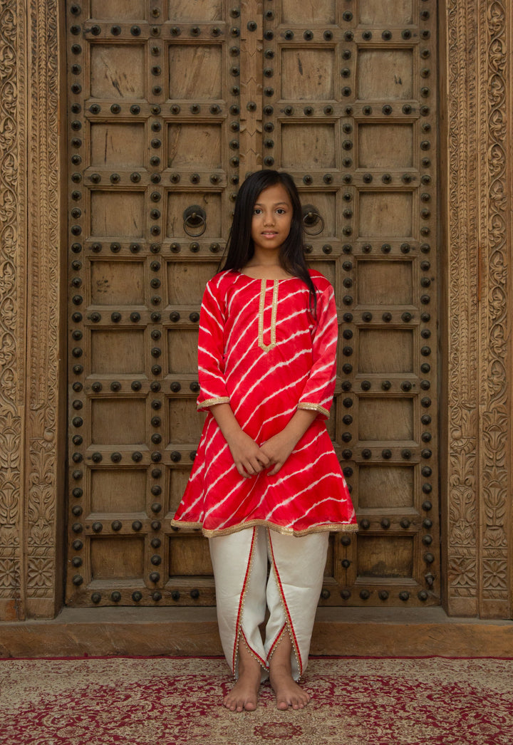 Lehriya Orange Dhoti Set