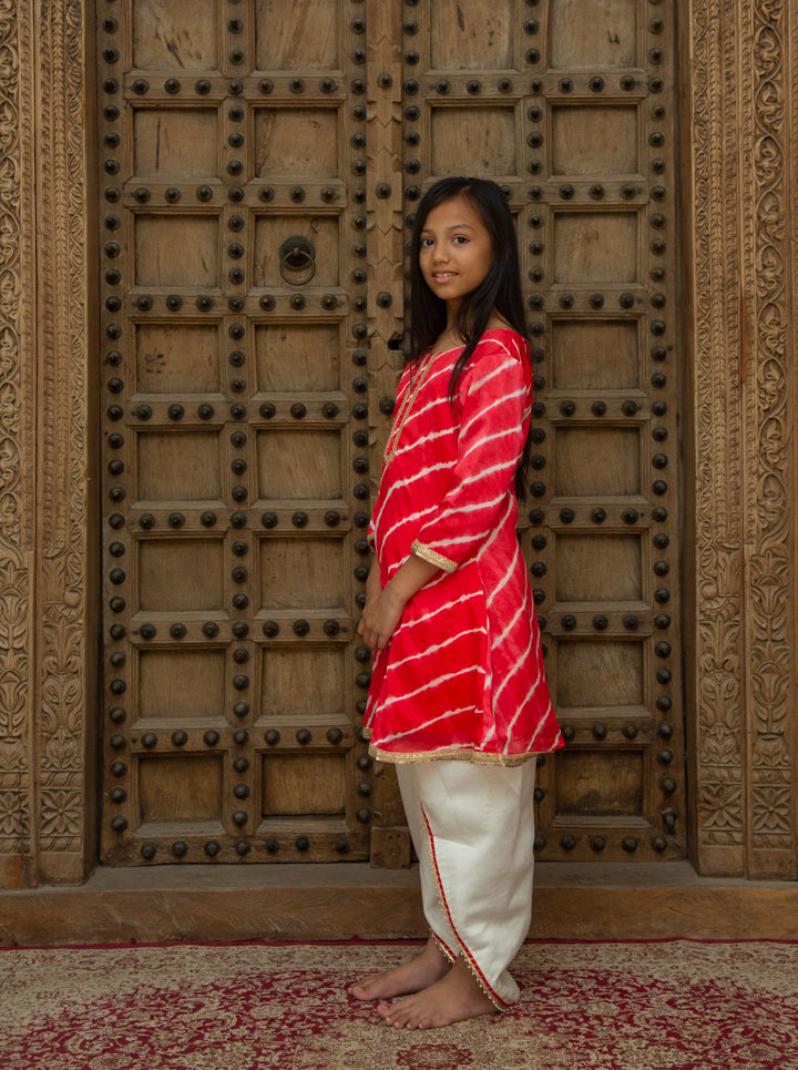 Lehriya Orange Dhoti Set