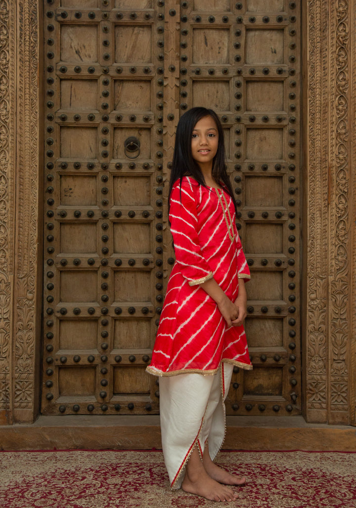 Lehriya Orange Dhoti Set