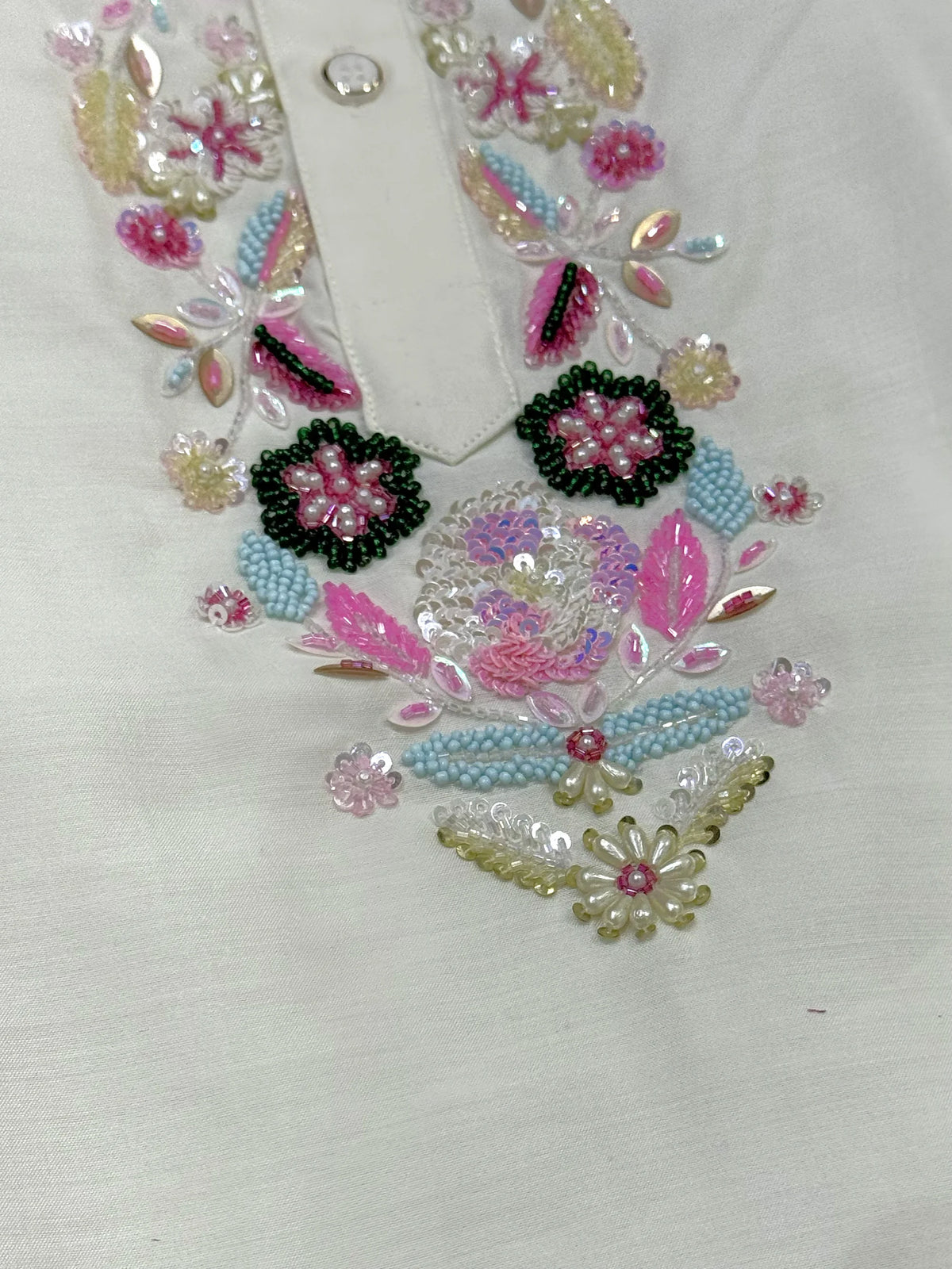 White Floral Handwork Kurta Pant Set