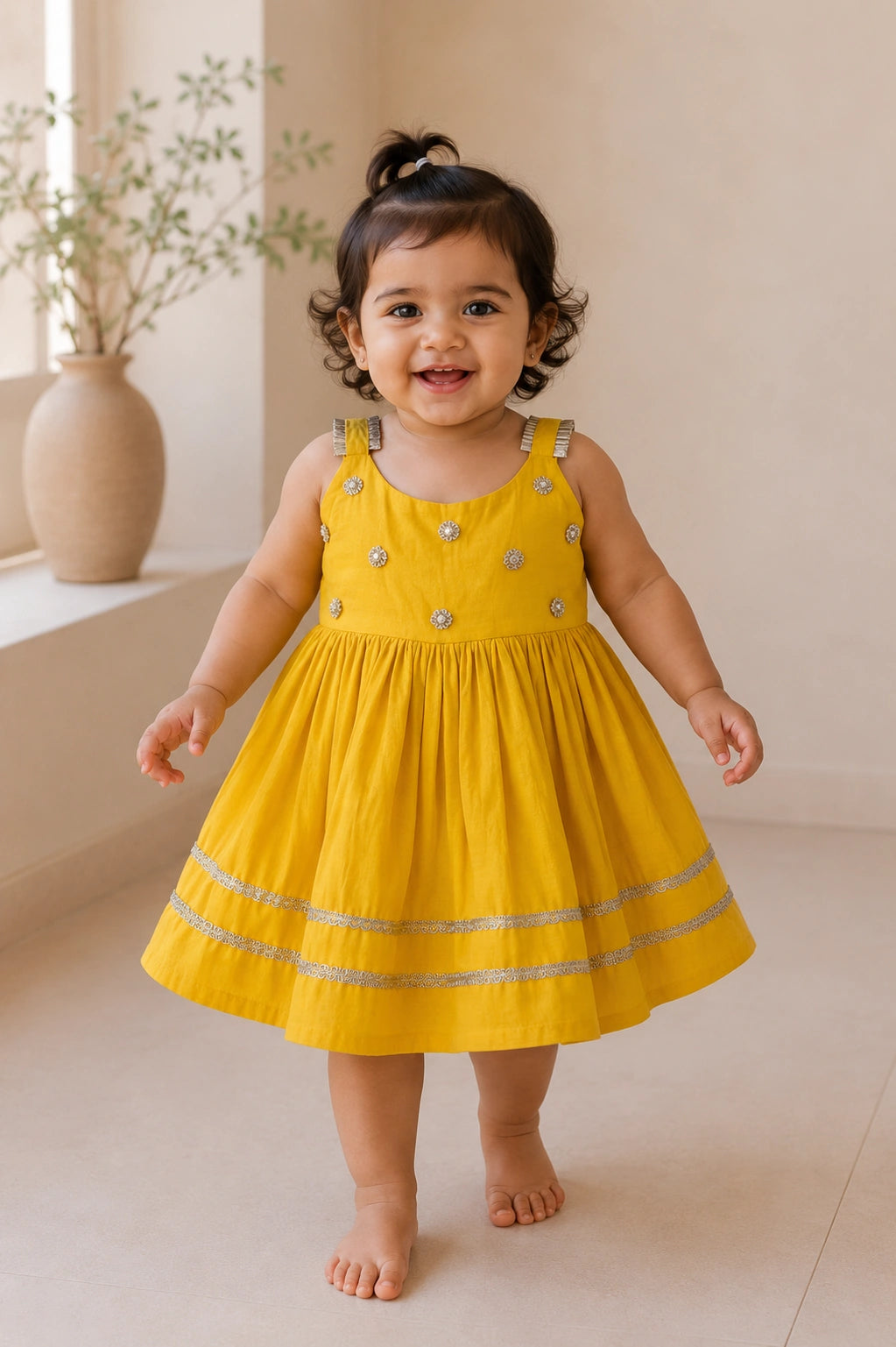 Yellow Baby Girl Party Wear Frock