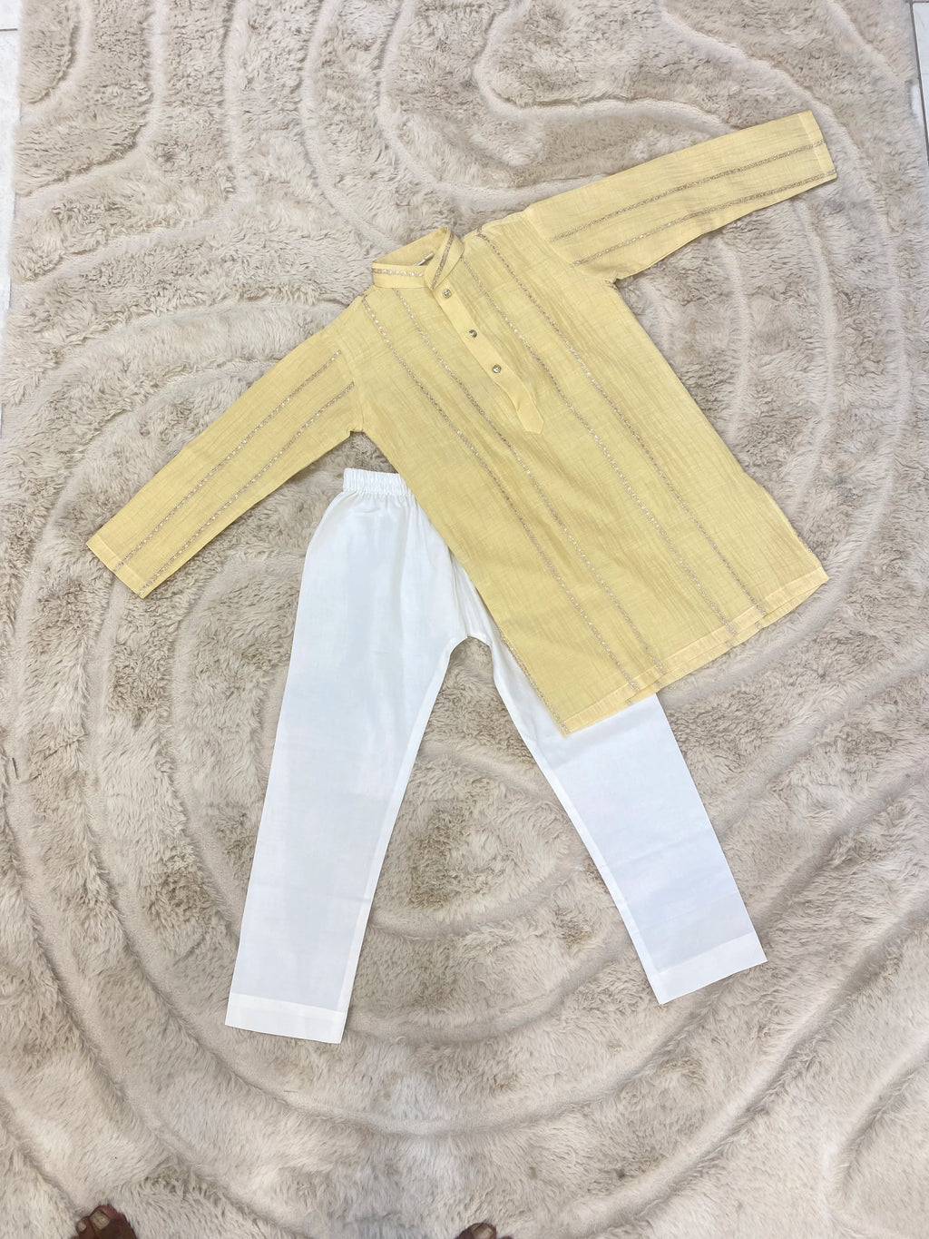 Yellow Mul Chanderi Gota Patti Kurta Pant Set