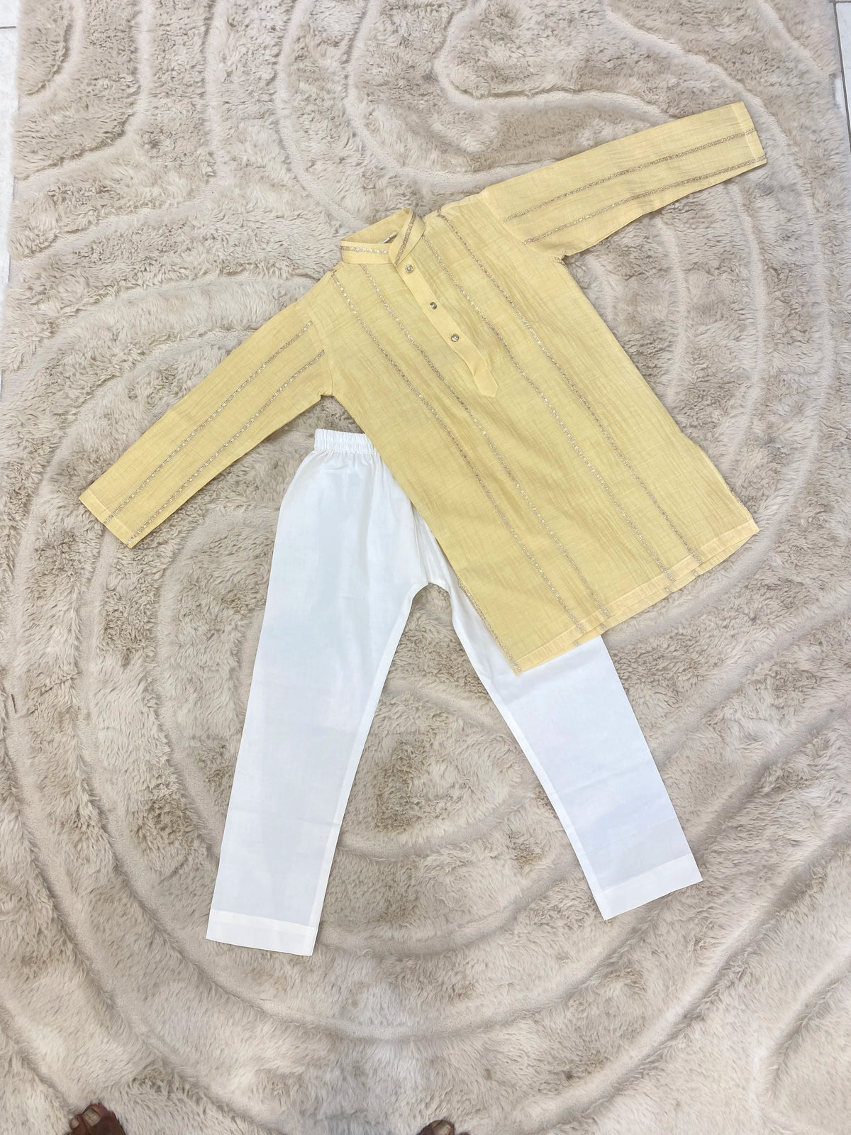 Yellow Mul Chanderi Gota Patti Kurta Pant Set