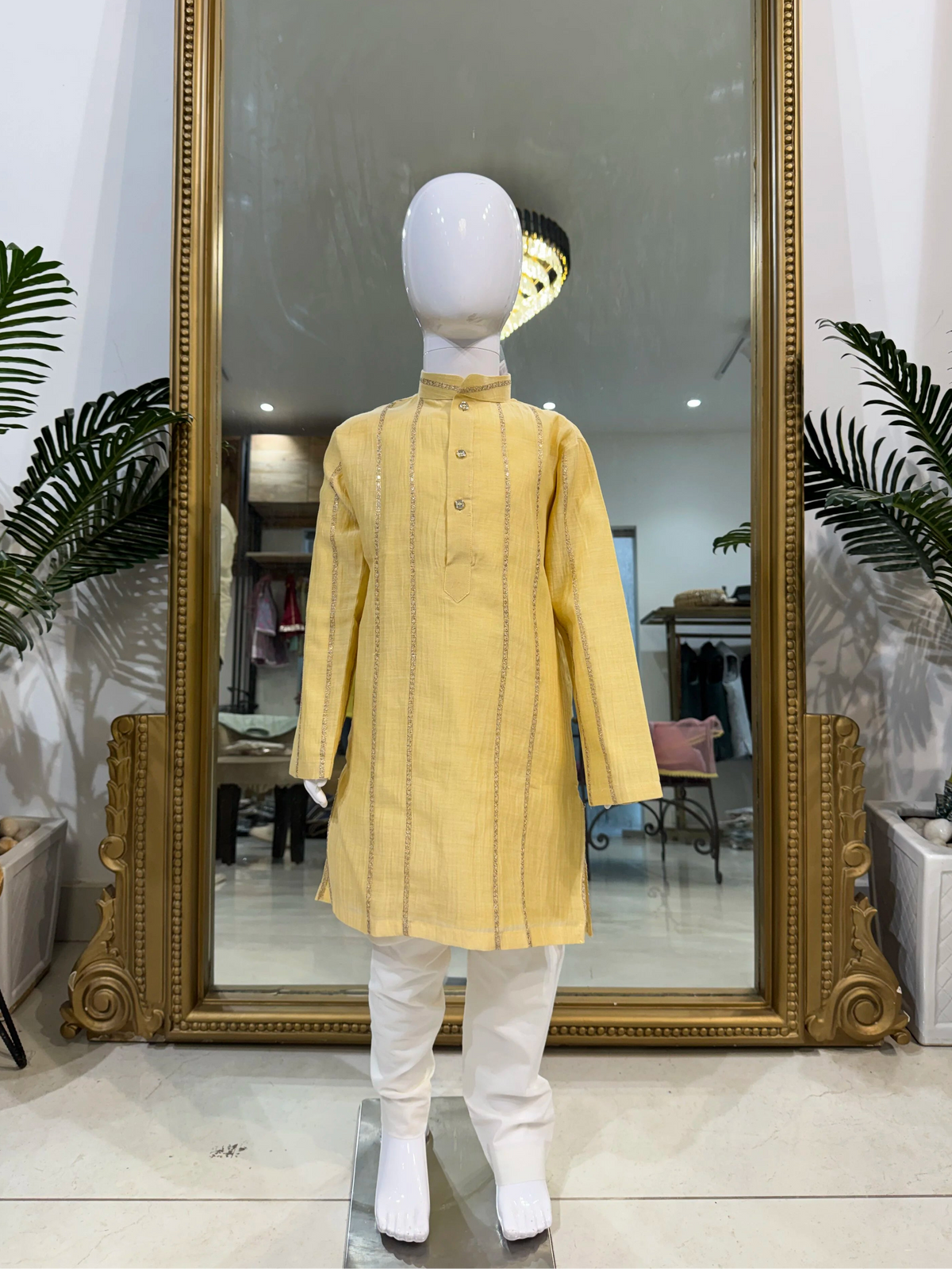 Yellow Mul Chanderi Gota Patti Kurta Pant Set