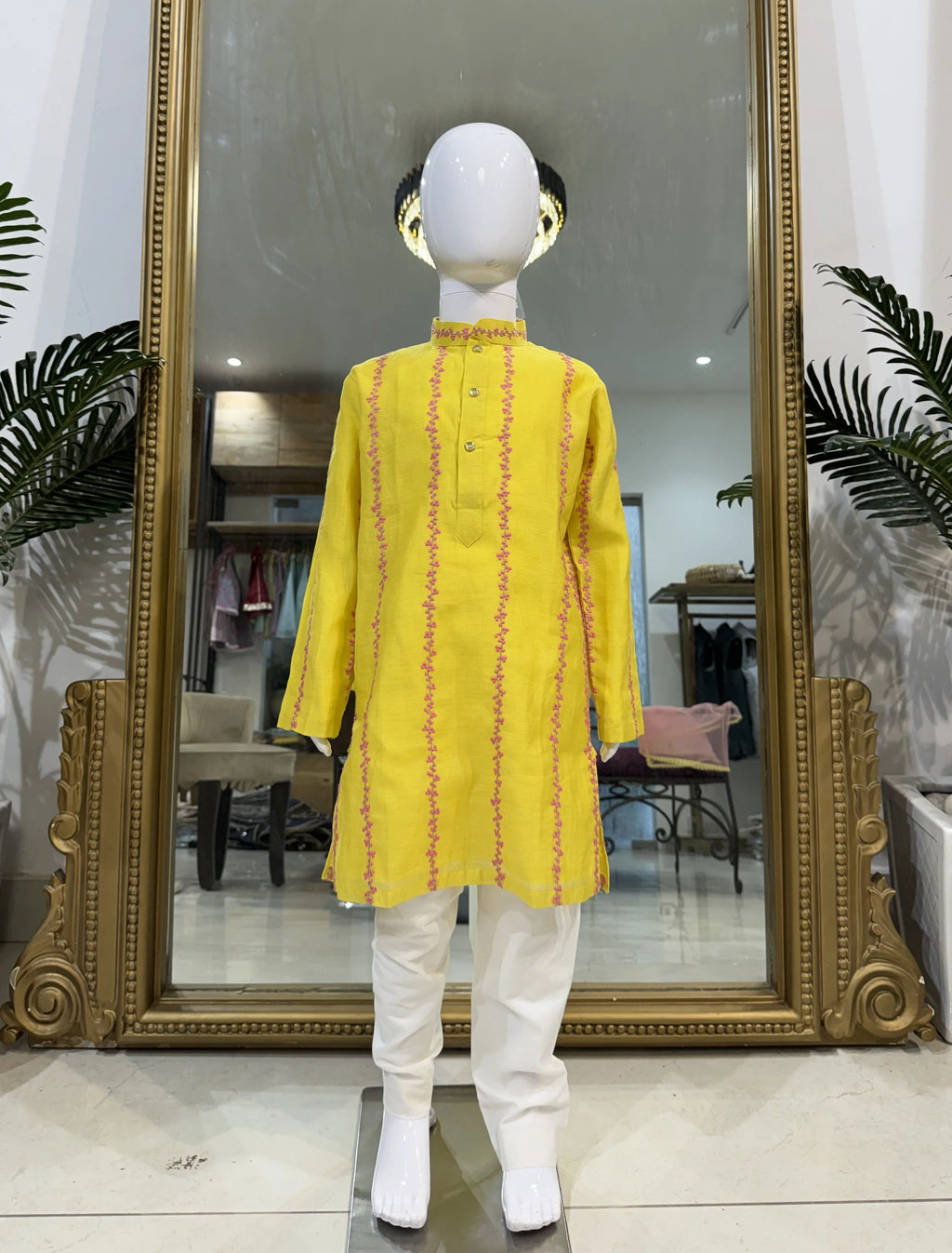 Yellow Mul Chanderi Kurta Pant Set