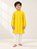 Yellow Mul Chanderi Kurta Pant Set