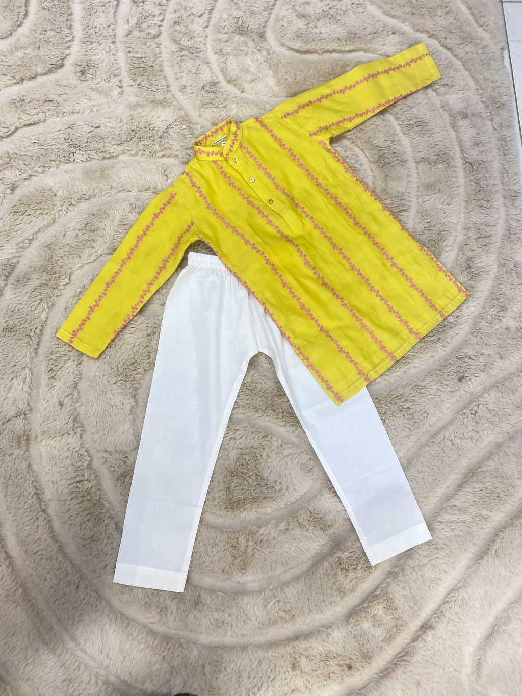 Yellow Mul Chanderi Kurta Pant Set