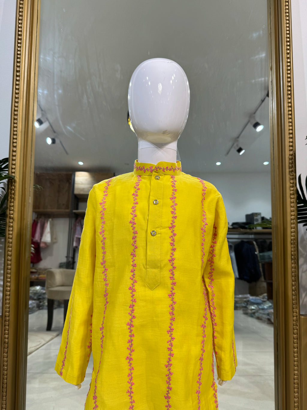 Yellow Mul Chanderi Kurta Pant Set