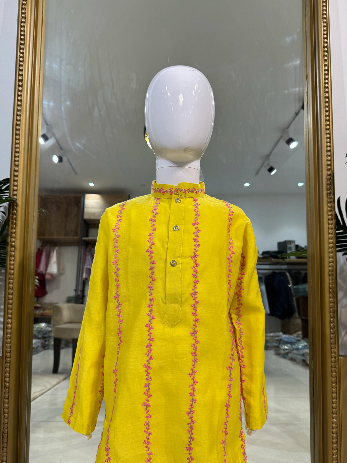 Yellow Mul Chanderi Kurta Pant Set