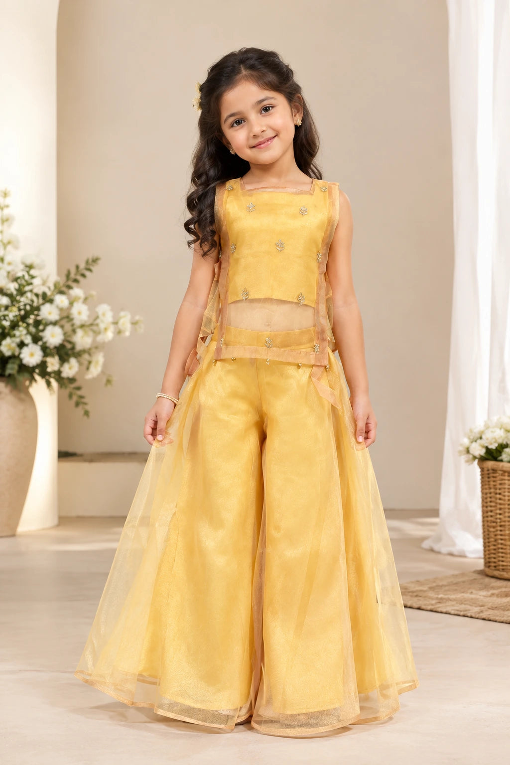 Yellow organza sharara set for girls
